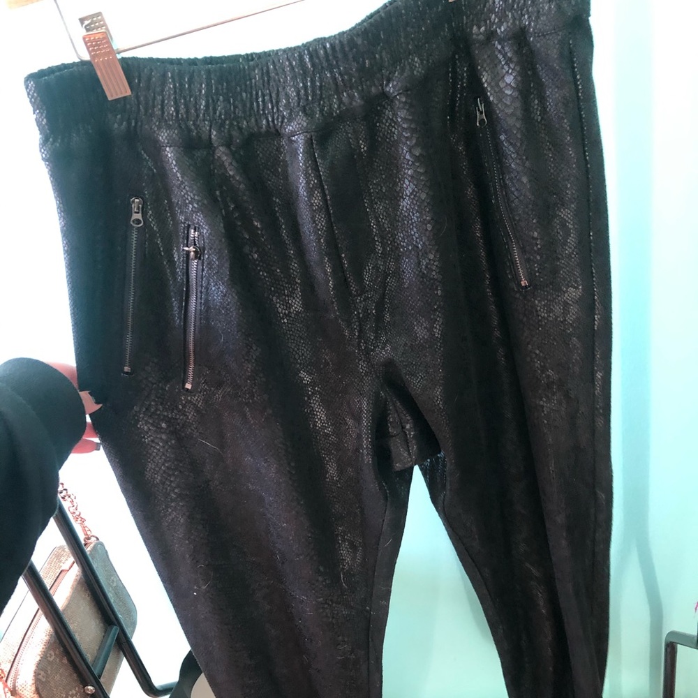 Faux leather joggers with snakeskin
